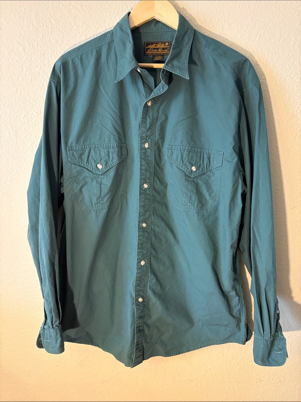 Vintage Eddie Bauer Men’s Teal Button Down Shirt Large Western Style 100% Cotton
